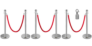 Stanchion Post with Velvet Ropes 6-Pack Crowd Control Stanchion with 3PCS 5FT Red Velvet Ropes for Events Museums Parties