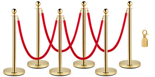 Stanchion Post with Velvet Ropes 6-Pack Crowd Control Stanchion with 3PCS 5FT Red Velvet Ropes for Events Museums Parties