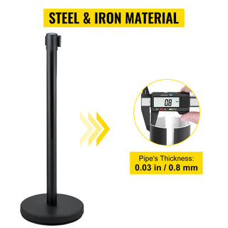 6 Pcs / Set Black Belt Stanchion Queue Posts Stand Rope Retractable Crowd Barrier Stainless Steel Crowd Control for Party