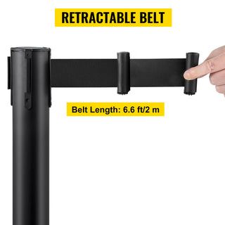 6 Pcs / Set Black Belt Stanchion Queue Posts Stand Rope Retractable Crowd Barrier Stainless Steel Crowd Control for Party