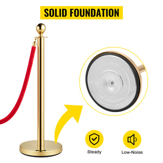 35.4 Inch Gold/Silver Crowd Control Stanchion Posts Queue Red/Black Velvet Rope Line Barriers with Stable Base for Stadium