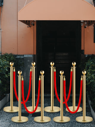 35.4 Inch Gold/Silver Crowd Control Stanchion Posts Queue Red/Black Velvet Rope Line Barriers with Stable Base for Stadium