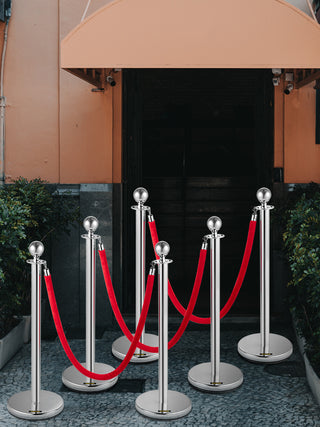 Stanchion Post with Velvet Ropes 6-Pack Crowd Control Stanchion with 3PCS 5FT Red Velvet Ropes for Events Museums Parties