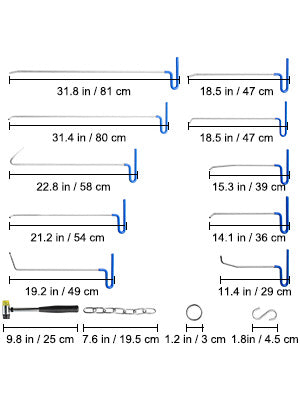 Paintless Dent Removal Rods Stainless Steel Rods Car Dent Repair Kit Glue Puller Kit for Auto Dent Removal Door Dings