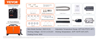 Diesel Air Heater 12V 8KW All-on-one Diesel Heater with Remote Control Portable Diesel Parking Heater for RV/Trailer/Boat