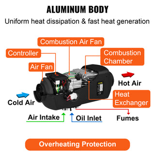 Diesel Heater 12V Muffler 2KW Diesel Air Heater, 5L Tank  with Blue LCD Switch & Remote Control for Bus Boat and Trailer