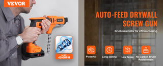 Drywall Screw Gun Auto-Feed 20V Max Collated Drywall Screwgun 4200RPM Brushless Cordless Drywall Gun Kit w/2 Battery Packs