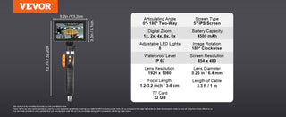 Articulating Borescope Camera with Light Two-way Articulated Endoscope Inspection with 6.4mm Tiny Lens 5" IPS 1080P Screen