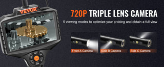 Triple Lens Industrial Endoscope 5 inch IPS Screen Waterproof Drain Borescope Inspection Camera with for Auto Plumbing