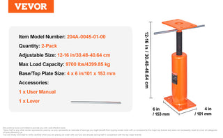 1/2pcs House Floor Jack 12"-16" Telescoping 9700 lbs Adjustable Support Beam Basement Jack Post Pole for Leveling Lift