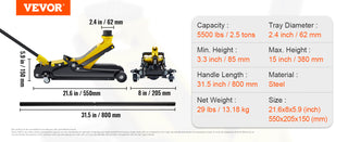 Low Profile Floor Jack 2.5 Ton Heavy Steel Single Piston Hydraulic Pump