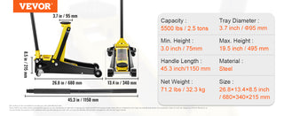 Floor Jack Low Profile Floor Jack Heavy-duty Steel Racing Floor Jack Quick Lift Pump Floor Jack Lifting Range 3.64"-19.49"