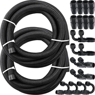 6 / 8 AN 32.8 FT Steel Nylon Braided Oil Fuel Hose Line Kit 20 PCS Hose End 1000 PSI Burst Pressure Aluminum Adapter Tool