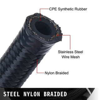 6 / 8 AN 32.8 FT Steel Nylon Braided Oil Fuel Hose Line Kit 20 PCS Hose End 1000 PSI Burst Pressure Aluminum Adapter Tool