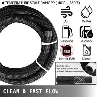 6 / 8 AN 32.8 FT Steel Nylon Braided Oil Fuel Hose Line Kit 20 PCS Hose End 1000 PSI Burst Pressure Aluminum Adapter Tool