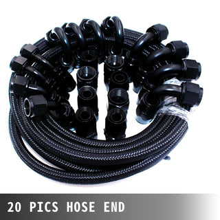 6 / 8 AN 32.8 FT Steel Nylon Braided Oil Fuel Hose Line Kit 20 PCS Hose End 1000 PSI Burst Pressure Aluminum Adapter Tool