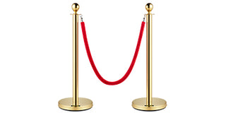 Gold Crowd Control Barrier 5 ft/1.5 m Elegant Velvet Ropes and Posts Stainless Steel Stanchion with Ball Top 2/4/6 PCS