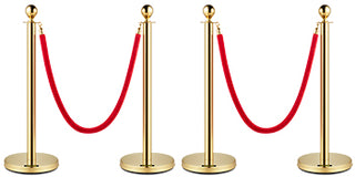 Gold Crowd Control Barrier 5 ft/1.5 m Elegant Velvet Ropes and Posts Stainless Steel Stanchion with Ball Top 2/4/6 PCS