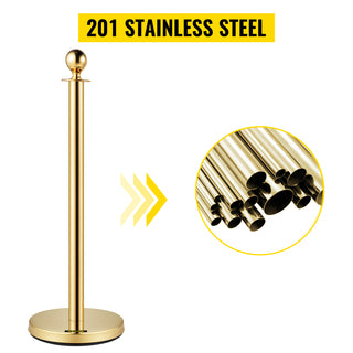 Gold Crowd Control Barrier 5 ft/1.5 m Elegant Velvet Ropes and Posts Stainless Steel Stanchion with Ball Top 2/4/6 PCS