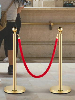 Gold Crowd Control Barrier 5 ft/1.5 m Elegant Velvet Ropes and Posts Stainless Steel Stanchion with Ball Top 2/4/6 PCS