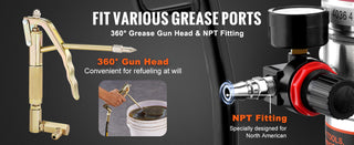 Grease Pump 50:1 Pressure Ratio Air Operated with 13 ft High Hose Barrel Cap and Lubrication 360° Grease Gun Head for Cars