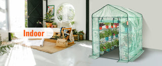 Walk-in Green House Greenhouse with Shelves High Strength PE Cover with Doors & Windows and Steel Frame for Planting