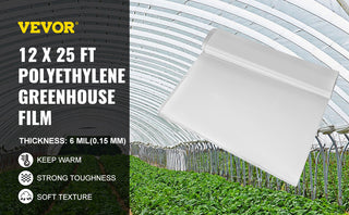 Greenhouse Film 12 x 25 ft Greenhouse Polyethylene Film 6Mil/0.15 mm Thickness Greenhouse Clear Plastic Film UV Resistant