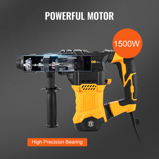 1500W Rotary Hammer Drill Max Drilling 32mm 4 Modes SDS-Plus Corded Demolition Chipping Metal Concrete Breaker Jackhammer