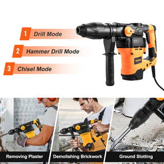 1600W Rotary Hammer Drill Max Drilling 42mm 3 Modes SDS Max Corded Demolition Chipping Metal Concrete Breaker Jackhammer