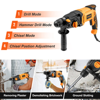 800W Rotary Hammer Max Drilling 26mm 4Modes SDS-Plus Corded Chipping Concrete Breaker Electric Demolition Impact Drill