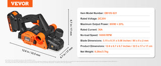 Cordless Electric Hand Planer 3-1/4" Width 16000 RPM with Battery 5/64" Adjustable Depth HSS Blades for Woodworking Use