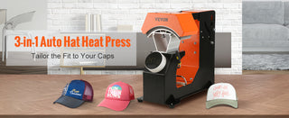 3-in-1 Auto Hat Cap Heat Press Machine 6.4x3.5in Press Knob Clamshell Sublimation Transfer w/ 3pcs Replaceable Heating Pad