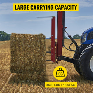 39 inches Hay Bale Spear 1 3/4 inches Wide Black Coated Hay Fork 3600 LBS Loading Capacity for Tractor with Nut and Sleeve