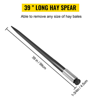 39 inches Hay Bale Spear 1 3/4 inches Wide Black Coated Hay Fork 3600 LBS Loading Capacity for Tractor with Nut and Sleeve