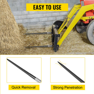 39 inches Hay Bale Spear 1 3/4 inches Wide Black Coated Hay Fork 3600 LBS Loading Capacity for Tractor with Nut and Sleeve