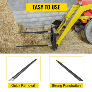 Hay Spear Spears 49" Spike 4000 lbs Attach Square Hay Bale Spears 2 Pics Forks w/Hex Nut & Sleeve for Tractors Loaders