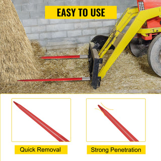 Hay Spear Bale Spear Capacity Spike Quick Attach Square Hay Red Coated Forks Hex Nut  Sleeve for Buckets Tractors Loaders