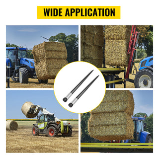 Hay Spear Spears 49" Spike 4000 lbs Attach Square Hay Bale Spears 2 Pics Forks w/Hex Nut & Sleeve for Tractors Loaders