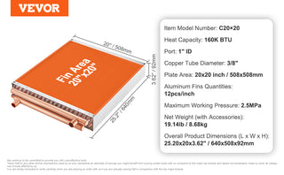 Heat Exchanger Water to Air 18"x 20" for Outdoor Wood Furnaces Residential Heating and Cooling and Forced Air Heating