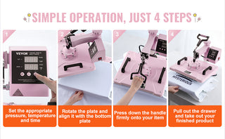 Heat Press Machine 12 x 15 inch  8 in 1 Heat Transfer Machine 360° Swing Away T-Shirt for T-Shirts/Mugs/Hats/Plates Pink