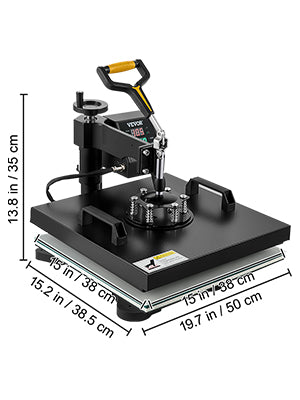 Heat Press Machine, 15x15inch, 2 IN 1 Clamshell Sublimation Transfer Printer w/Teflon Coating,Digital Precise Heat Control