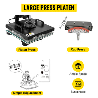 Heat Press Machine, 15x15inch, 2 IN 1 Clamshell Sublimation Transfer Printer w/Teflon Coating,Digital Precise Heat Control