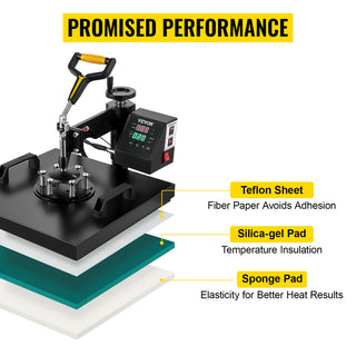 Heat Press Machine, 15x15inch, 2 IN 1 Clamshell Sublimation Transfer Printer w/Teflon Coating,Digital Precise Heat Control