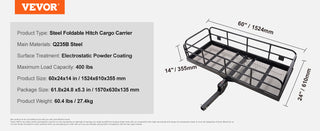 47/53/60 in Hitch Cargo Carrier 400/500lb Capacity Trailer Hitch Mount Aluminum Cargo Basket for SUV Truck Pickup Camping