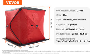 Portable Ice Shelter 3-4 Person Insulated Pop-Up Ice Fishing Tent 35 Square Feet Thermal Ice Shanty for Winter Fishing