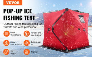 Portable Ice Shelter 3-4 Person Insulated Pop-Up Ice Fishing Tent 35 Square Feet Thermal Ice Shanty for Winter Fishing