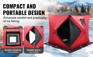 Portable Ice Shelter 3-4 Person Insulated Pop-Up Ice Fishing Tent 35 Square Feet Thermal Ice Shanty for Winter Fishing