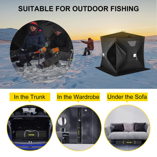 Ice Fishing Shelter Tent, 300D Oxford Fabric Portable Ice Shelter with Pop-up Pull Design, Strong Waterproof and Windproof