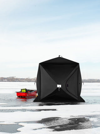 Ice Fishing Shelter Tent, 300D Oxford Fabric Portable Ice Shelter with Pop-up Pull Design, Strong Waterproof and Windproof