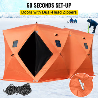 Ice Fishing Tent Warm Awning Pop-Up 8-Person Oxford Fabric Waterproof Windproof Canopy for Winter Fishing Camping Hiking